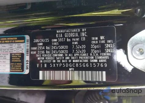 2025 Kia Telluride Sx Prestige from USA, damaged, VIN 5XYP5DGC8SG615769